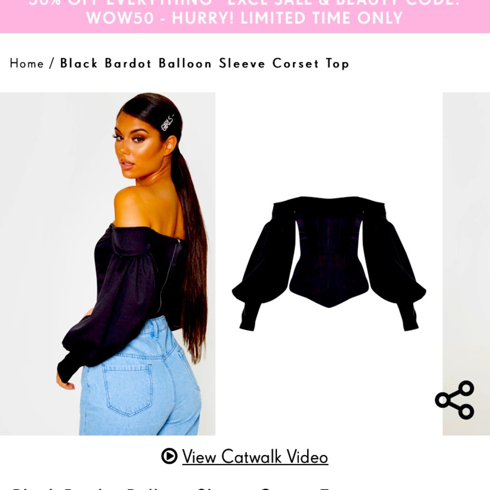 Black Bardot ballon sleeve corset top